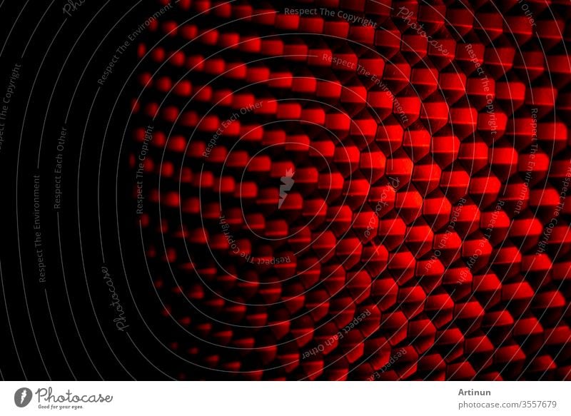 Closeup honeycomb grid texture with red light. Red and dark metal hexagon  shaped pattern abstract background. Light modifier equipment. Metal  honeycomb. Futuristic pattern. Honey grid cells network. - a Royalty Free  Stock