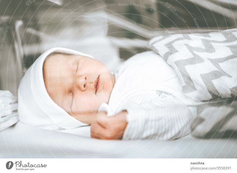 Newborn Baby Sleep At First Days Of Life Portrait Of New Born