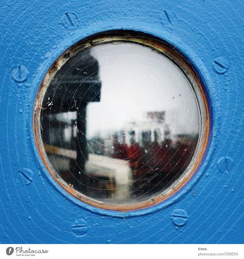 Ambiguities | Home port Living or residing Flat (apartment) Hamburg Window Navigation Watercraft Harbour Porthole On board Houseboat Screw Glass Metal Authentic