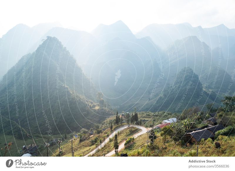 Amazing scenery of serpentine road in mountains amazing fog winding highland morning summer vietnam asia spectacular picturesque majestic magnificent landscape