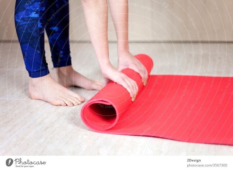 close-up of feet in pilates class stretching on toes Stock Photo