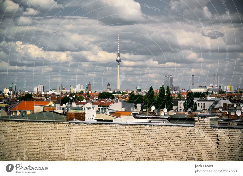 Free text space meets Berlin air Quarter Panorama (View) Beautiful weather Berlin TV Tower Capital city Warmth Far-off places berlin air Sky Architecture
