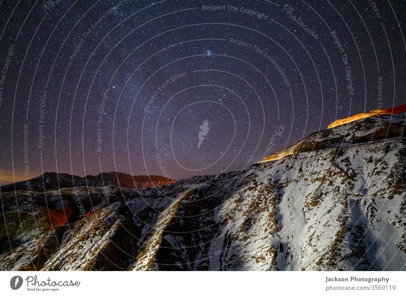 Amazing night sky in High Atlas mountains, Morocco atlas morocco high atlas yellow road milky way winter snow long exposure scenery astrophotography glowing