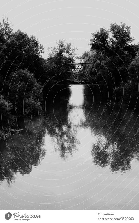 The Argen on the way to Lake Constance River wickedness Water Sky Calm Exterior shot bridge Metal Reflection in the water Black & white photo Shadow Deserted