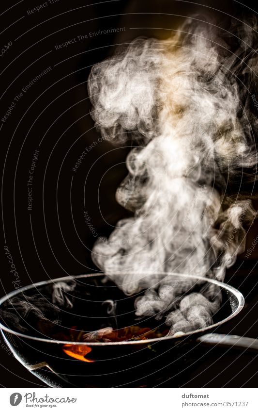 Hot wok pan, stove, kitchen Wok boil Food Nutrition Vegetable Asian Food Healthy Eating Studio shot Organic produce Pan ardor simmer Diet Smoke