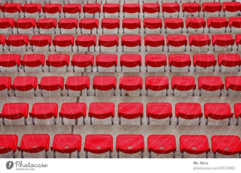 Symmetry | in red Red Stadium Structures and shapes Pattern Abstract Side by side Behind one another Perspective Orderliness Arrangement Equal Many Plastic