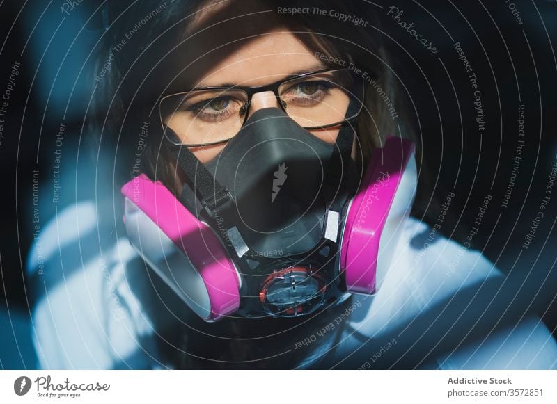 Woman in protective respirator mask woman prevent safe secure coronavirus covid safety pandemic risk professional tool equipment disease female outbreak