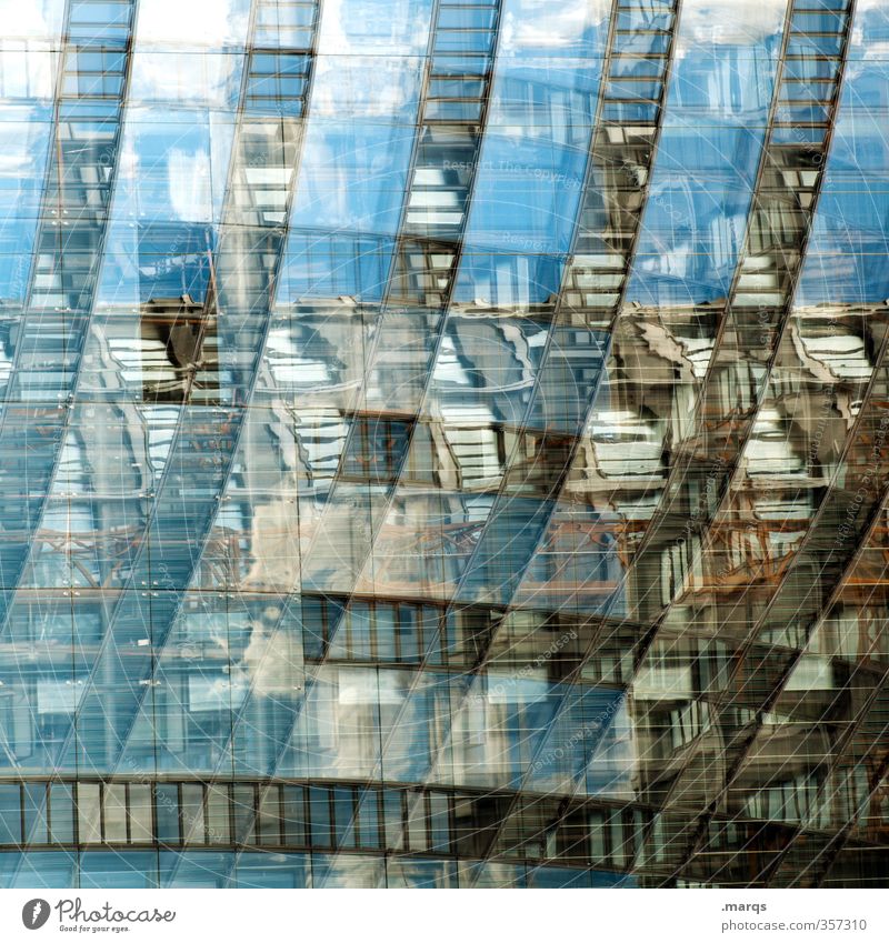 Total blue mirror Elegant Style Design Construction site Art Manmade structures Building Architecture Facade Glass Line Old Exceptional Cool (slang) Uniqueness