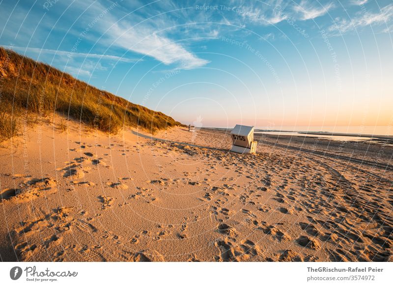Sandy beach in Sylt Beach vacation Vacation & Travel Beautiful weather North Sea Summer Ocean Water Sky Blue Deserted Sunset Beach dune beach chair Germany