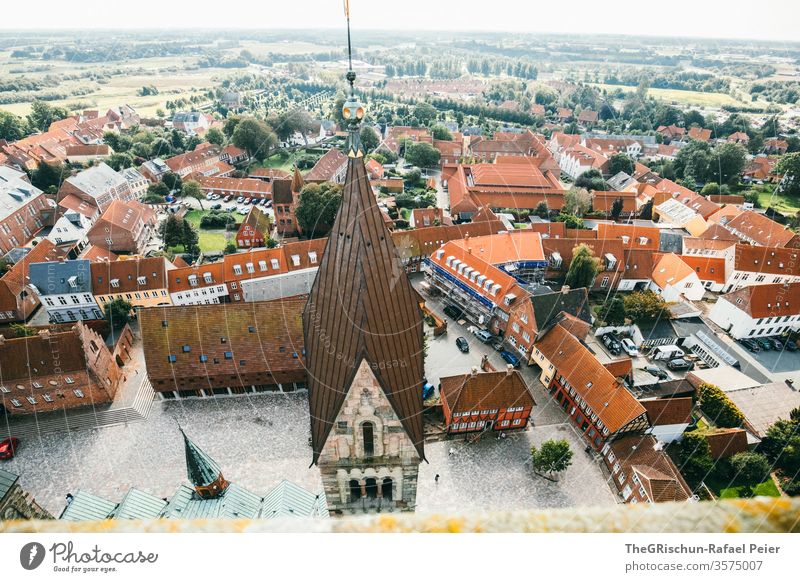 Church tower and houses from above House (Residential Structure) house cell Ribe Denmark Exterior shot Vacation & Travel Tourism Historic Colour photo Day
