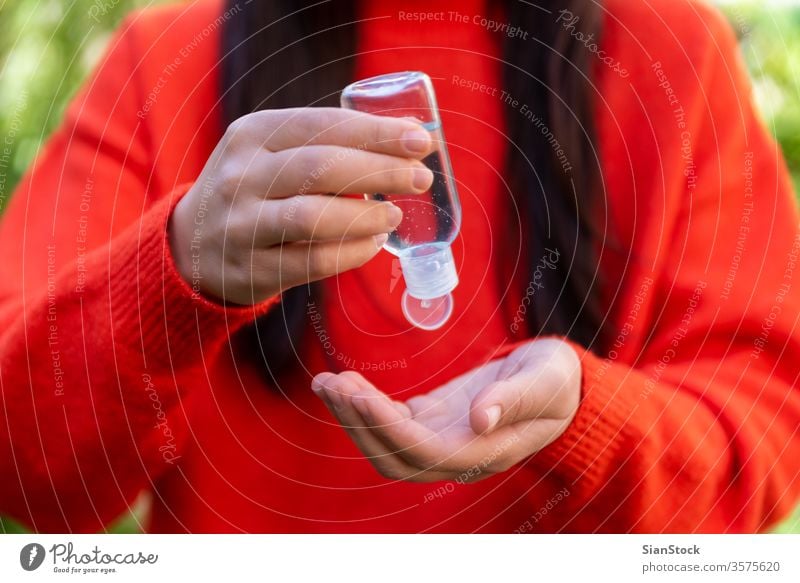 Close up woman hands using sanitizer gel dispenser, bacteria coronavirus influenza covid19 covid-19 avoid alcohol care liquid hygienic hair cleanser medicine