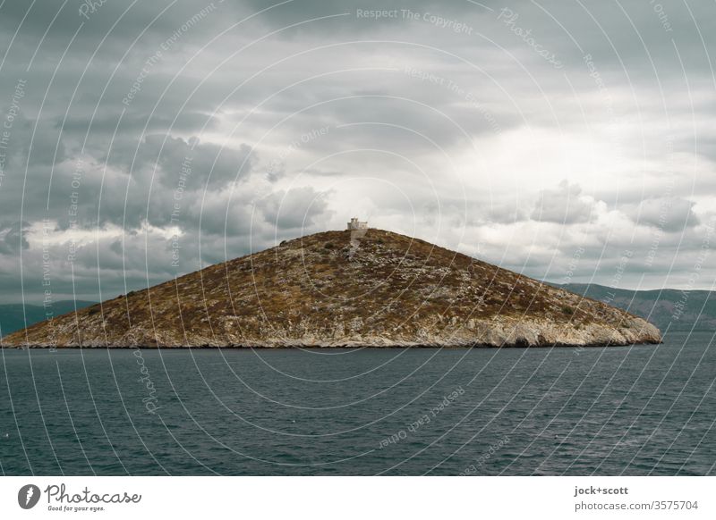 small island with big house on it Island Greece Mediterranean sea Euripos Hill Cloud formation House (Residential Structure) Far-off places Panorama (View)