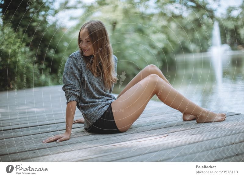 #A10# Summer day V waiting Wait sedentary Sunlight Feminine Contentment Calm portrait Human being Adults Colour photo Grass smile Exterior shot Young woman