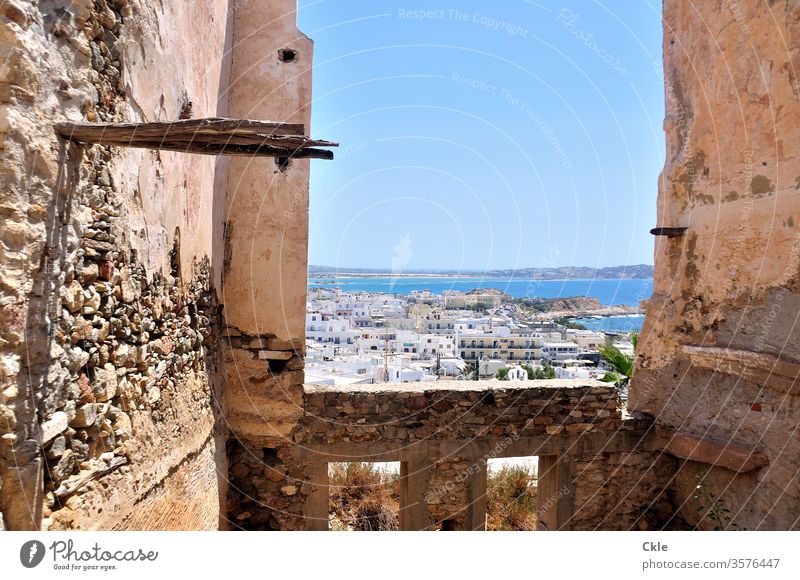 NAXOS Naxos Greece Island castle hill Ruin House (Residential Structure) foundation walls Colour photo Deserted Vacation & Travel Exterior shot Summer Ocean Day
