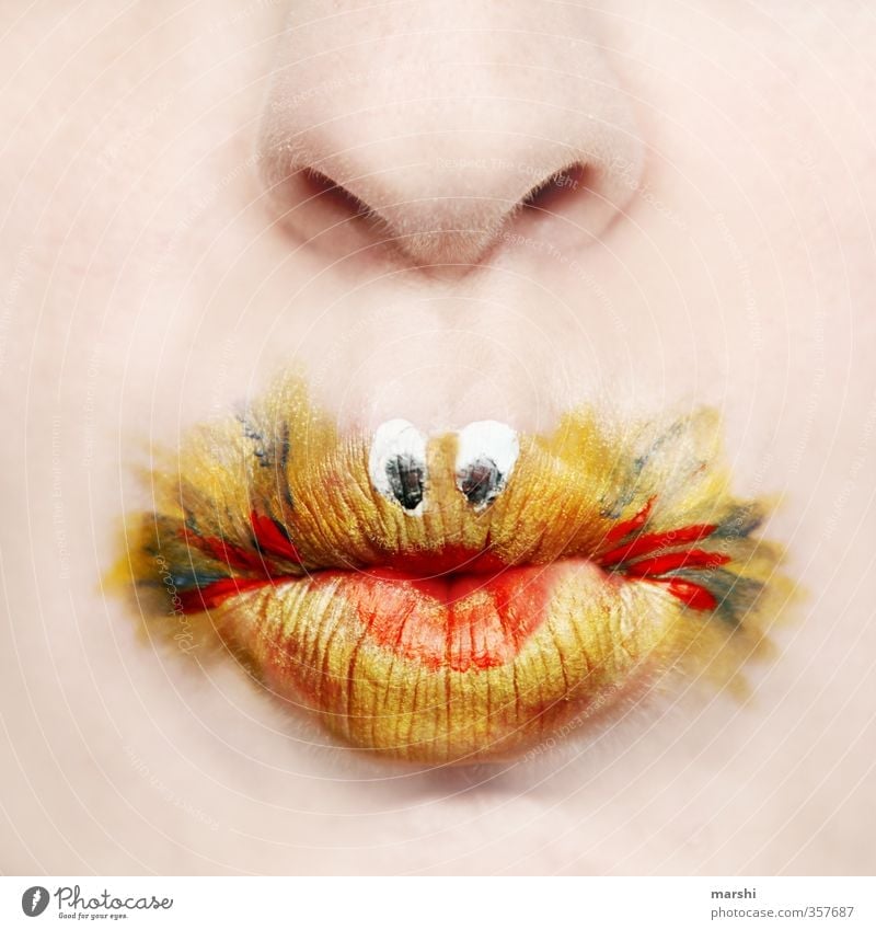 Golden fish Style Leisure and hobbies Human being Masculine Feminine Skin Mouth Lips 1 Yellow Goldfish Cute Painted Make-up Apply make-up Funny Idea Fish