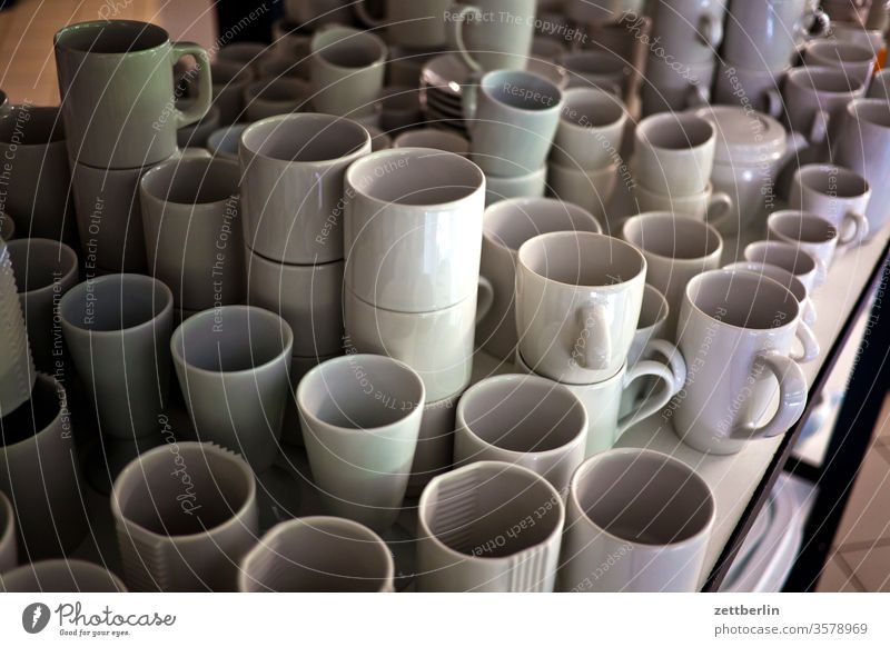 Cups, pots, mugs Crockery Household Pottery Porcelain Mug White assortment Selection Shelves quantity mass Many annaburg Exhibition Historic Museum Industry