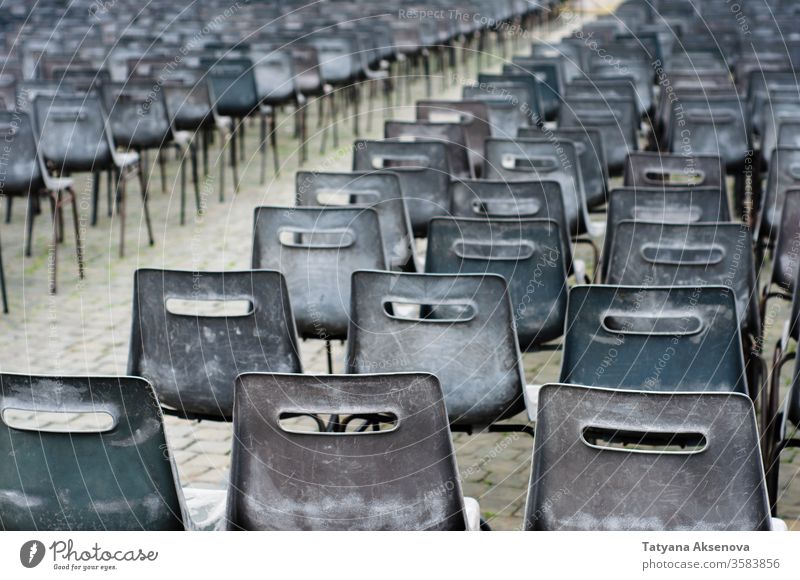 A lot of empty chairs on Piazza San Pietro, Vatican nobody seats row vatican lockdown square audience conference event white design plastic gray absence seating