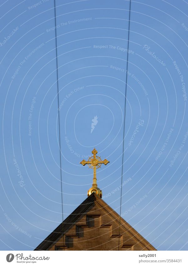 a direct line to the top... Crucifix symbol Church Christianity Catholicism religion Christian cross Religion and faith God Prayer Wire Transmission lines