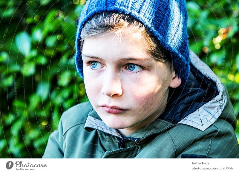 reminiscences expectant Expectation Brash Dream Love Colour photo pretty astonished inquisitorial Curiosity observantly blue eyes Close-up Child Boy (child)