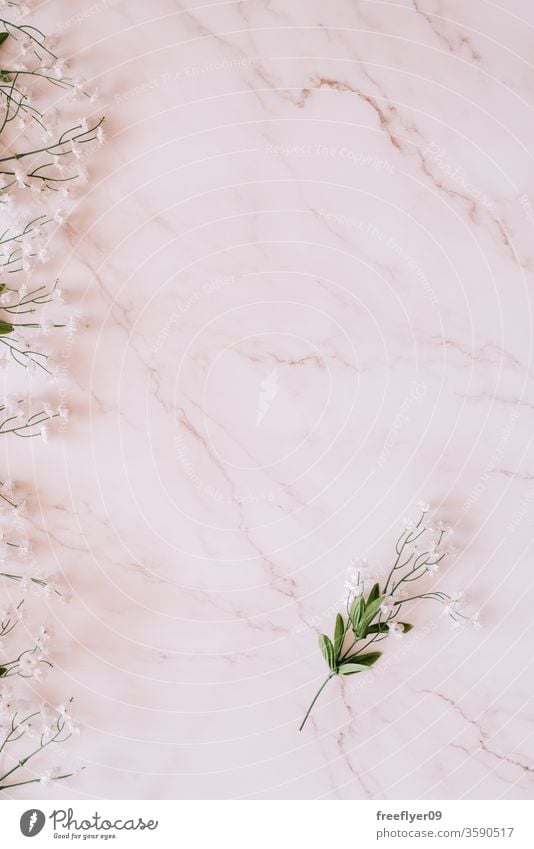 Flat lay of some flowers against a marble background spring flat lay flatlay copy space copyspace still still life from above objects mockup mock up blank white