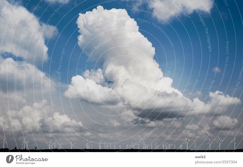 cotton ball Clouds cloud formation Sky Horizon Jolting masts Wind energy plant Many lowland flaming Teltow-Fläming Brandenburg Teltow-Fläming district Deserted