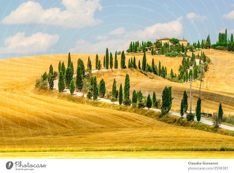 Old farm in Val d'Orcia (Tuscany) Europe Italy Siena afternoon agriculture asciano blue building characteristic clouds color country countryside crete senesi