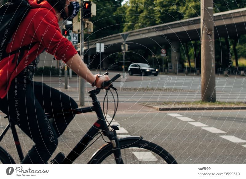 Cyclist rides through image cyclist Cycling Bird's-eye view cycle path Man Street Action Adults Lanes & trails Healthy Exterior shot Sports Bicycle Lifestyle