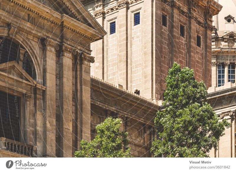 Detail of the Spanish Renaissance architecture of the National Art Museum of Catalonia in Barcelona aka MNAC detail decorative ornament historic corinthian