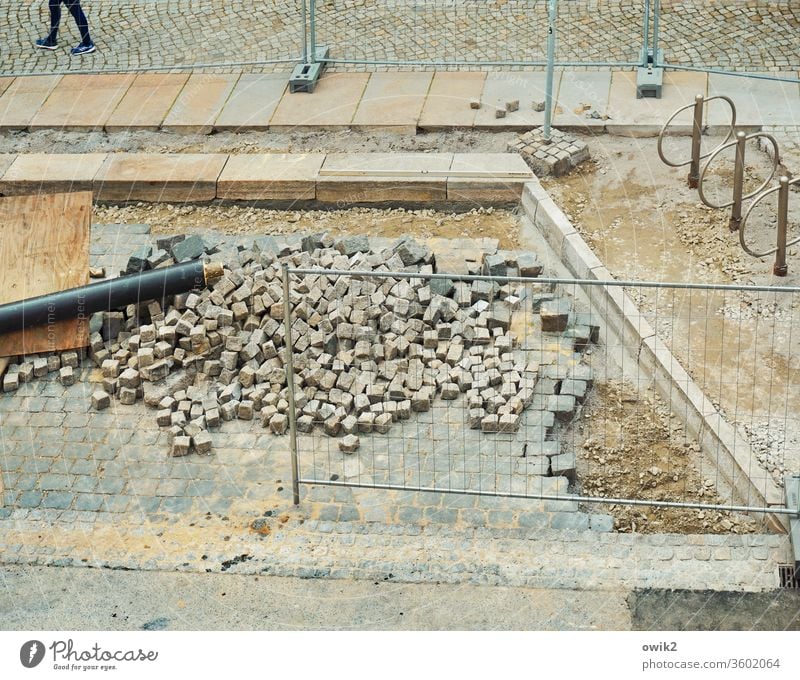 Let's go foot Legs Human being Going take off Construction site Paving stone Street out Footwear Woman Walking Asphalt Exterior shot feminine Stand Gray Stone