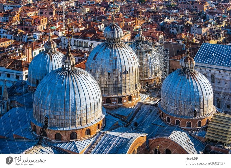 Historical buildings in the old town of Venice in Italy Church St. Mark's Basilica Basilica of San Marco vacation voyage Town Architecture Facade dome Tower