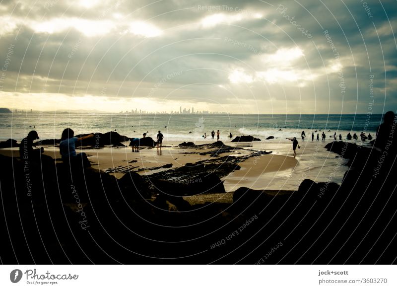 At the end of the warm day, the distant view of this up-and-coming city Pacific Ocean coast Queensland Skyline Panorama (View) Horizon Silhouette Far-off places