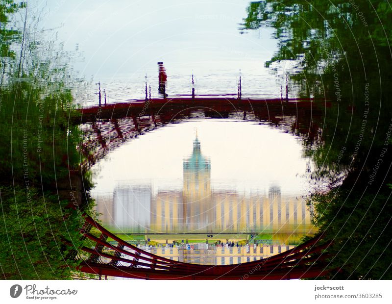 mirrored cast-iron bridge in the castle park Reflection Abstract Lanes & trails Surrealism Historic Relaxation Tourist Attraction World heritage Silhouette