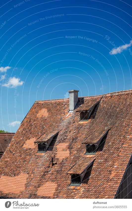 Dinkelsbühl, view over the Rothenburg pond Landscape Roof Skylight Calm Idyll half-timbered Clouds Relaxation Environment romantic Little town idyllic Weather