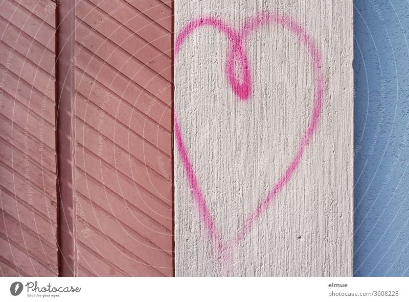 *800* I pink heart, painted on a wall between other coloured wood and plaster structures Heart Facade Love Wall (building) Geometry Colour