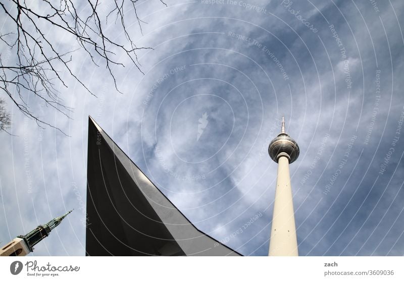Television tower and tower of the Marienkirche in Berlin Downtown Berlin Capital city Berlin TV Tower Landmark Alexanderplatz Tourist Attraction Architecture