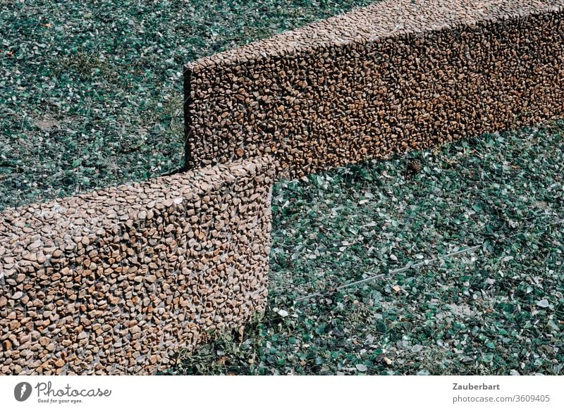 floor sculpture in rust-brown and grey-green in the form of pointed wedges forms geometric shapes Sculpture Wedge Pointed wedge Brown russet Gray structure