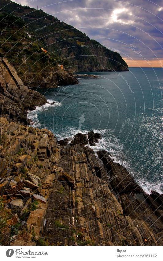 the via dell'amore in the north of italy,liguria Ocean Mountain House (Residential Structure) Climbing Mountaineering Nature Sky Clouds Leaf Hill Rock Coast