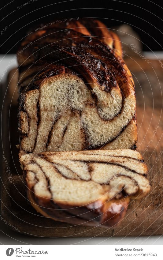 Pieces of sweet bread on table homemade chocolate banana delicious bakery baked flavor piece wooden kitchen gourmet meal fresh babka yummy dessert tasty food