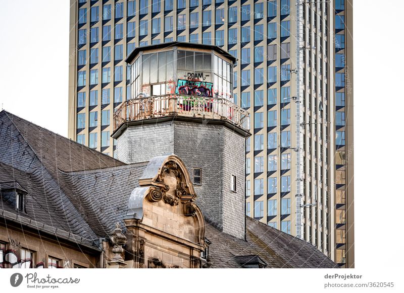 Architectural contrasts Station district of Frankfurt Architecture built Mirror Window Town Neutral Background mainhattan Exterior shot Copy Space top