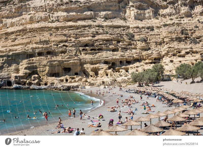 Beach and caves of Matala in Crete. The place became world famous in the course of the hippie movement. Hippie vacation Cave Cave residence Tourist Attraction