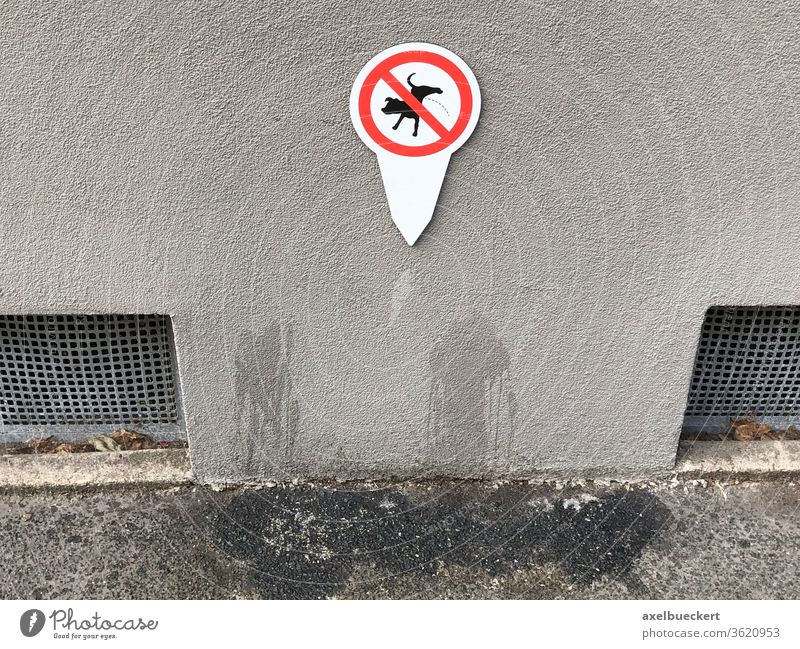 Prohibition sign without effect - dogs pee on the house wall Dog forbidden Funny Wall (building) Sidewalk Patch Disobedient Signs and labeling Day Urinate