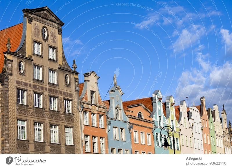 Row of tenement buildings, historic apartment houses with gables in city of Gdansk in Poland gdansk danzig culture heritage poland polish europe architecture