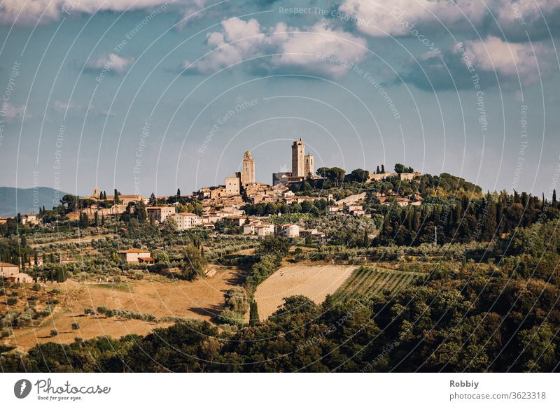 View of the town of San Gimignano in Tuscany Italy Siena vacation Town Village Southern Europe Tourism Landscape Hill town Torre Grossa
