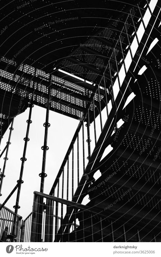 Steel construction staircase to a scaffold Scaffolding Stairs Staircase (Hallway) on the outside Architecture architectural photography Banister Handrail