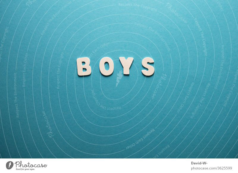 Boys - white letters on blue background Blue White Neutral Background Colour concept Word Wordplay Boy (child) Manly Copy Space top Colour photo