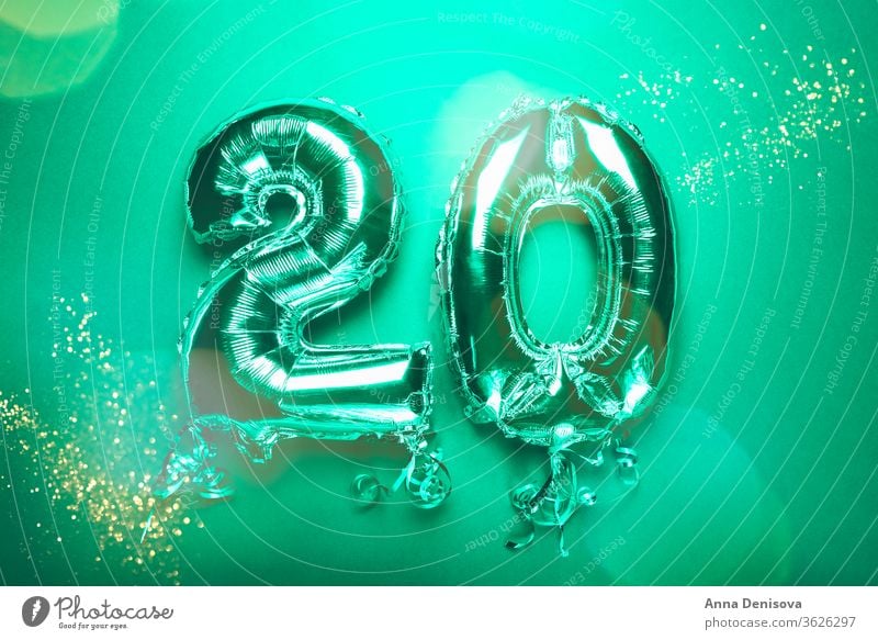 Silver Number Balloon 20 balloon two twenty number silver new year anniversary birthday followers likes date january decoration glitter shiny green mint
