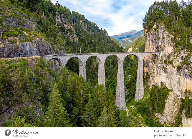 Famous viaduct near Filisur in the Swiss Alps called Landwasser Nature aerial photography Switzerland travel view alps cloud landscape high horizon idyllic