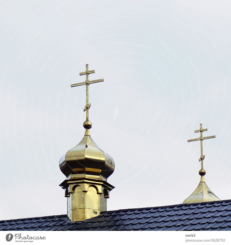 Maria-Schutz-Church Church spire Orthodoxy Orthodox church Christianity Christian cross Above Tall Metal Gold Identical two Signal sign of faith Berlin