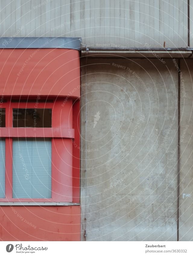 Detail of the facade of a fire brigade building in Berlin Neukölln in red and grey Facade Fire department Red Gray Concrete Wall (building) Goal Window