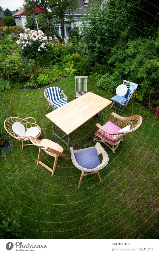 Table with chairs Relaxation Family holidays Garden Outdoor furniture garden party fellowship conversation Grass allotment Garden allotments communication